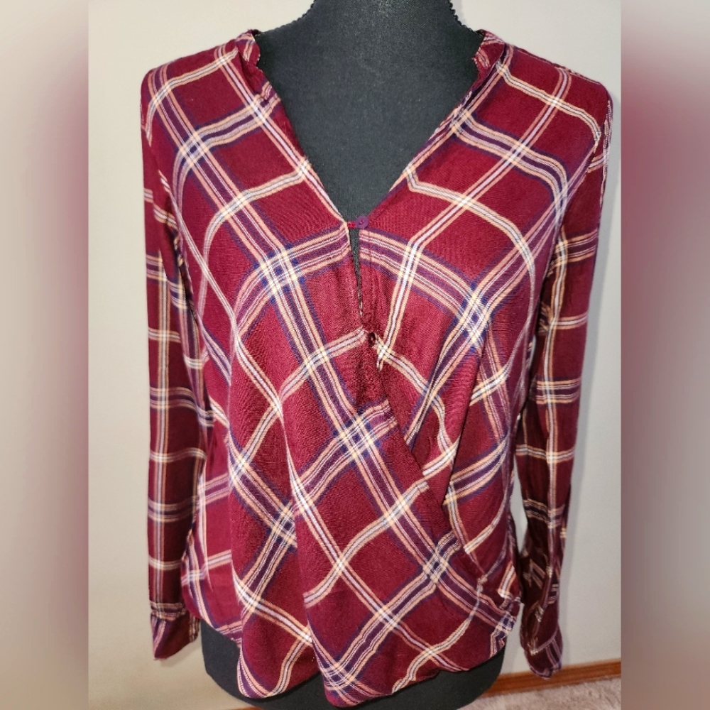 Be Cool Maroon Plaid Blouse Small